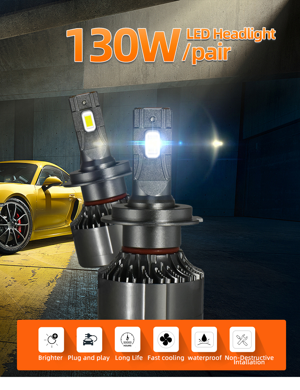 High Power 130W 30000Lm H7 H11 Canbus Car LED Headlight H4 9005